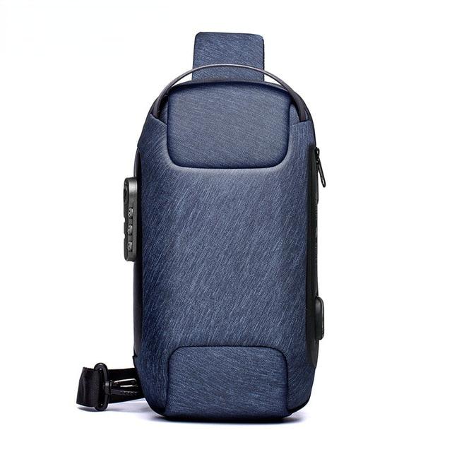 Bolsa de Ombro USB Anti-Furto Multifuncional Azul