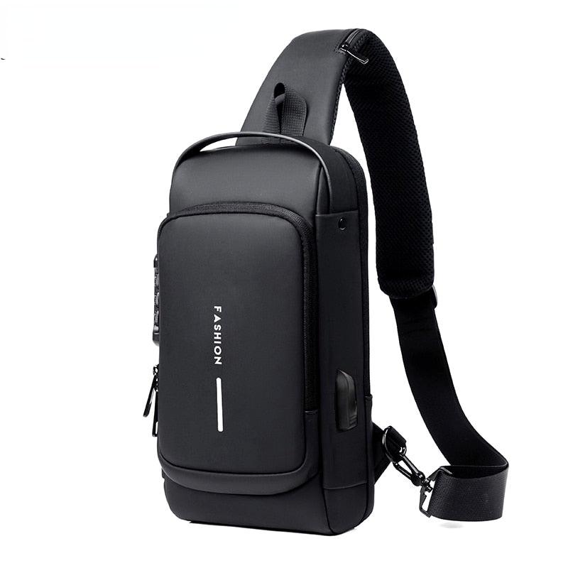 Bolsa de Ombro USB Anti-Furto Multifuncional Preto