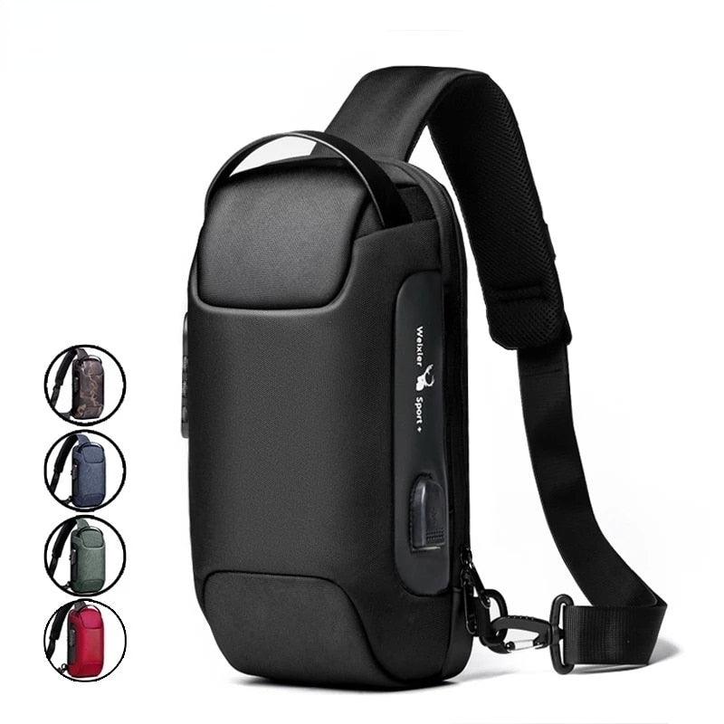 Bolsa de Ombro USB Anti-Furto Multifuncional Preto